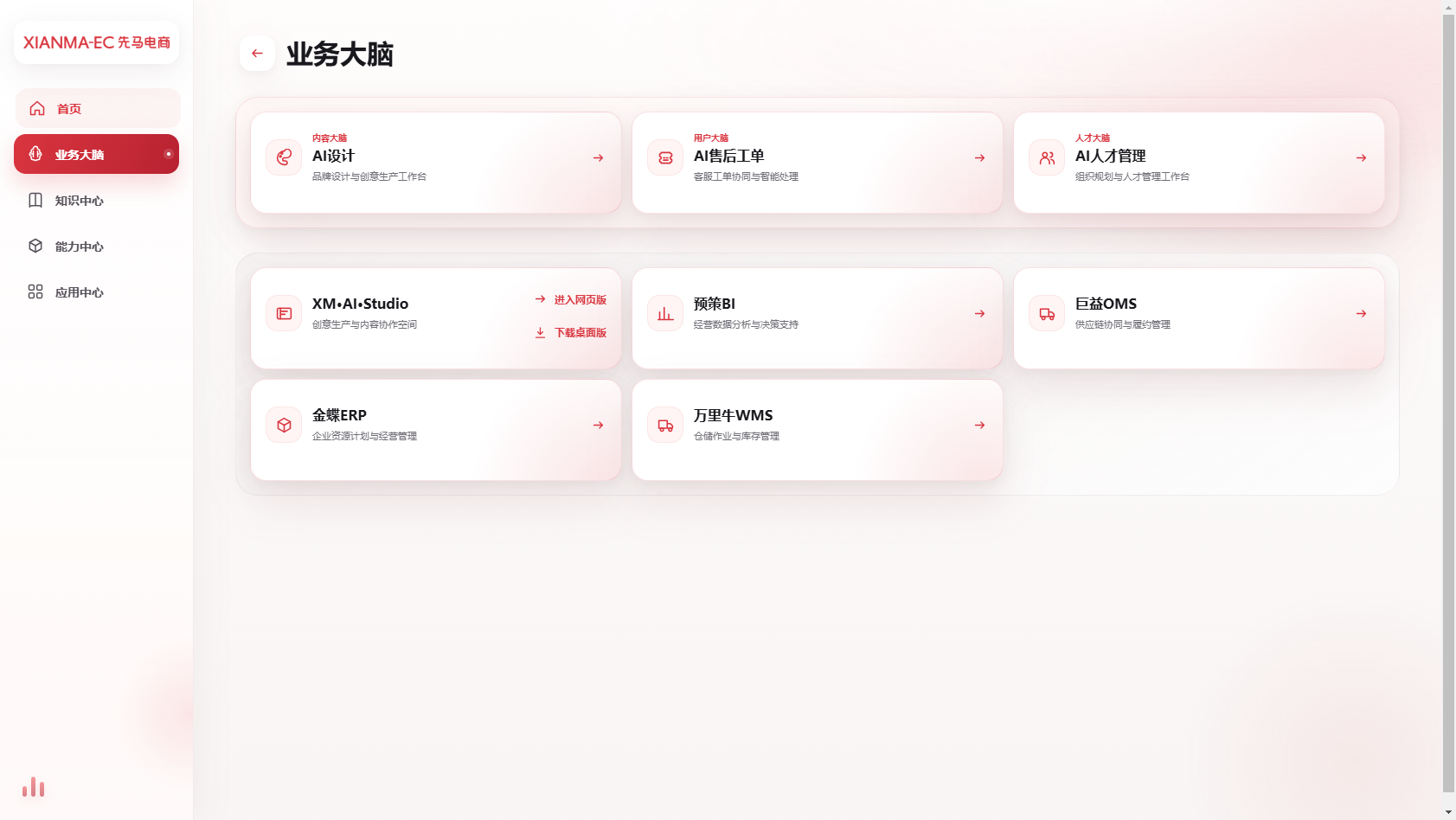智酷先马 AI 工作台业务大脑页面